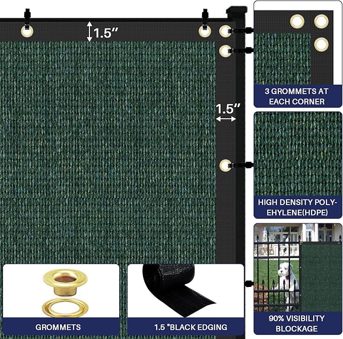 WINDSCREEN4LESS 6' x 3' Privacy Fence Screen in Green W/ Brass Grommet 85% Blockage Windscreen Outdoor Mesh Fencing Cover Netting 150GSM Fabric - Custom Size