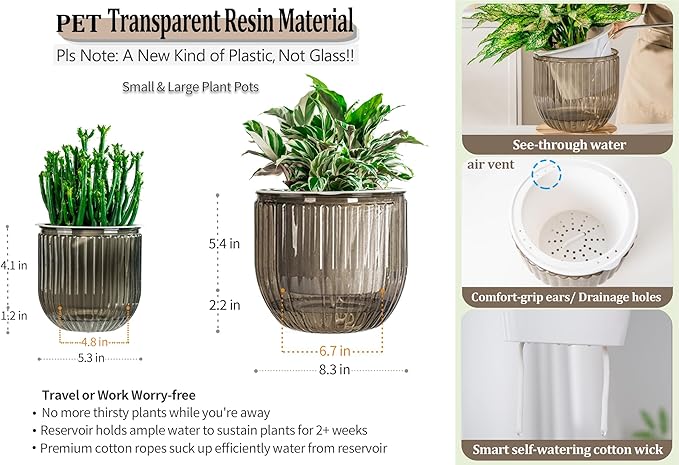 Melphoe Self Watering Pots for Indoor Plants Planter, 8.3/5.3 Inch 2 Pack Planters Self Watering Plant Pots for Flower, Houseplants, Succulent, African Violets and Cactus with Drainage