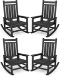 SERWALL Oversized Outdoor Rocking Chair Set of 4, HDPE Rocker for Adults, Patio Rocking Chairs for Porch, Black
