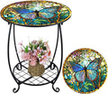 Outdoor Side Table Round Small Mosaic Patio Accent Indoor End Plant Coffee Tea Table for Yard Patio Porch Garden Living Room, Bedroom(Butterfly Style,16 Inch)