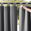 NICETOWN 2 Panels Patio Curtains Outdoor Waterproof 84 Long, Detachable Sticky Tab Top Heavy Weight Blackout Sunblock Window Treatment, Keep Privacy for Gazebo/Dock, W52 x L84, Grey