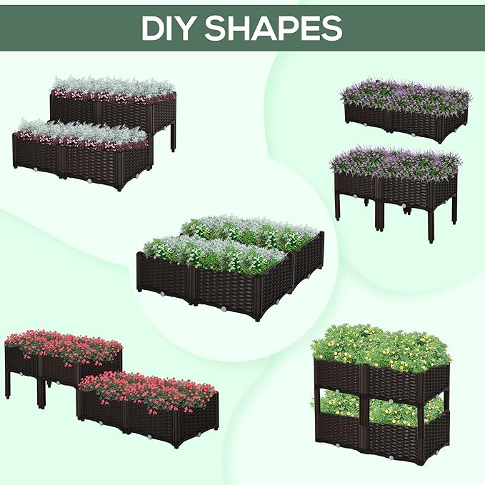 Outsunny 4 Piece Raised Garden Bed with Legs, Planter Box Raised Bed to Grow Flowers, Herbs & Vegetables, Brown