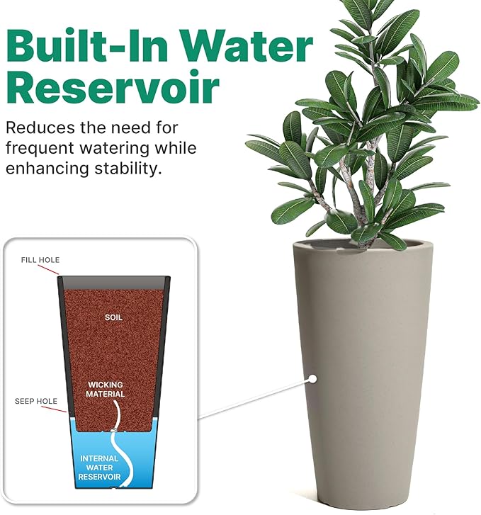 Step2 Tremont Tall Round Tapered Planter, 28" Tall 2-Pack, Indoor/Outdoor Plants, Efficient Drainage, Durable Resin, Concrete