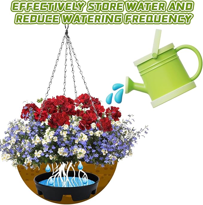 UPINS 12 Pcs Invisible Self Watering Planter, 5.3 Inches Insert Auto Hanging Basket Planter Watering Devices Plastic Soil Water Retaining Drip Pan Water Catcher Saucer for Window Box Basket