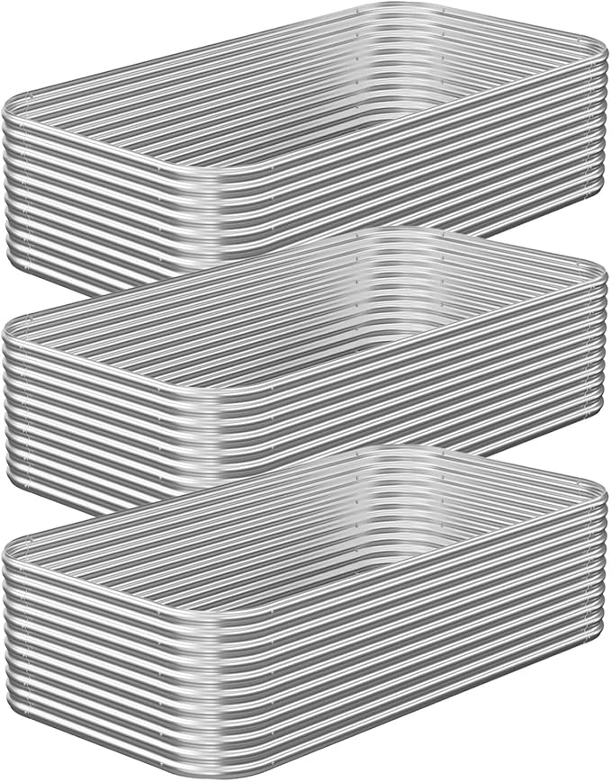 3 Pack Tall 4x2FT Raised Beds for Gardening, Corrugated Galvanized Steel Raised Garden Bed, Outdoor Metal Above Ground Garden Bed for Vegetables and Flowers