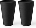 Kante Tall Round Planter Set of 2, 15 Inch Tall Decorative Planter Pots for Outdoor Indoor Garden Patio Front Porch (Black)