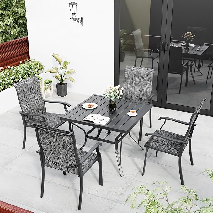 Pamapic 5-Piece Outdoor Dining Set, Patio Dining Set for 4, All-Weather Outdoor Patio Set with 4 Regular Chairs for Garden, Poolside, Deck，Gray