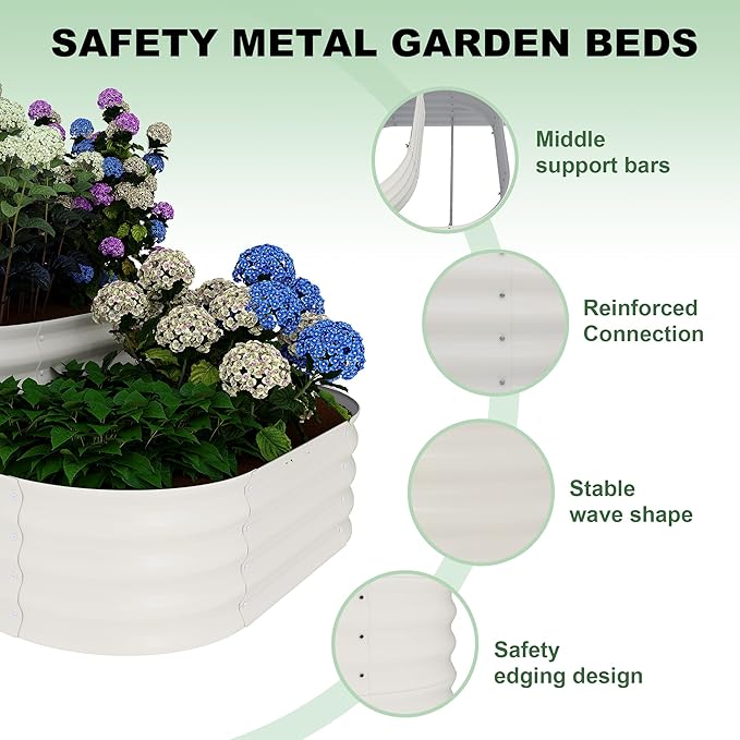 GarveeLife Galvanized Tiered Raised Garden Bed Kit with Open Base – 43x63x31.5 Oval Ground-Connected Planter for Vegetables, Herbs & Flowers (Modular 3 in-1Design),Beige