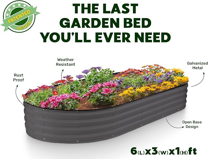 Plant & Plot Galvanized Raised Garden Beds Outdoor // 6×3×1 ft (2-Pack) Planter Raised Beds for Gardening, Vegetables, Flowers // Large Metal Garden Box // Patented Tool-Free Design (Gray)
