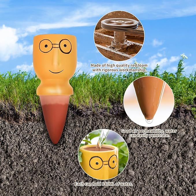 4 PCS Plant Watering Devices, Terracotta Watering Spikes Self Watering Planter Insert Plant Watering Globes for Indoor Outdoor Plants Automatic Vacation Plant Waterer with Slow Release Watering System