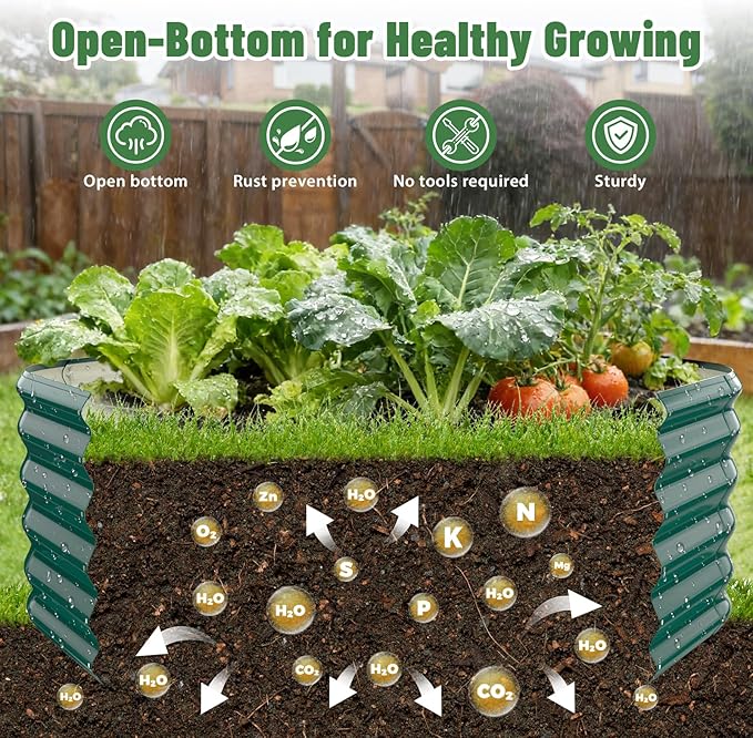 Hexagon Raised Garden Bed, 48 Inch Diagonal & 16.5 Inch Tall, Galvanized Steel Planter Box with Wave-Shaped Metal Panels for Outdoor Flower,Tree,Herb & Vegetable Garden (Dark green, 4FT X 1.5FT)