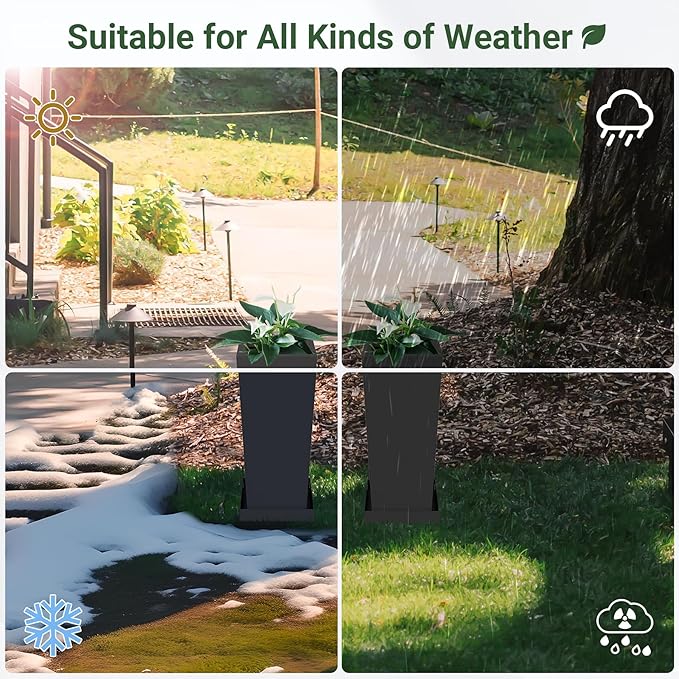 Tall Planters 18" H - 2 Pack, Tapered Pots with Drainage Insert Shelve & Trays, Metal Outdoor Planter Box for Porch, Garden, Patio, Yard (Black)