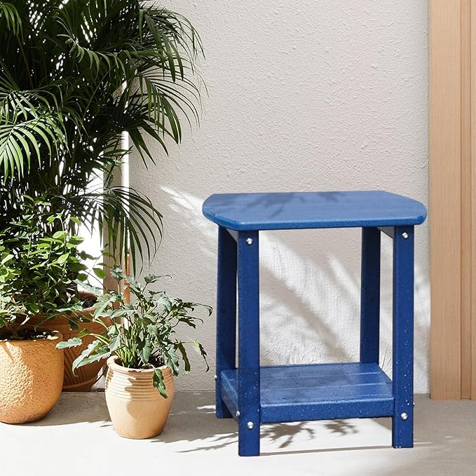 Adirondack Square Outdoor Side Table,2-Tier Storage Patio Side Table, HDPE End Tables for Backyard Pool Porch Garden Lawn