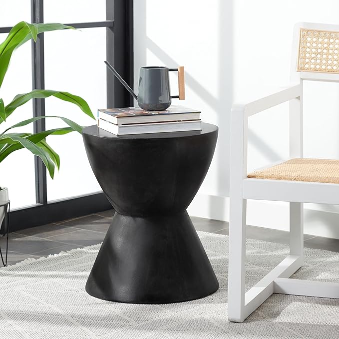 Safavieh Outdoor Athena Black Modern Concrete Round Accent Table