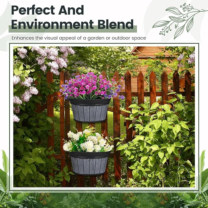 Layhit 6 Pcs Wall Hanging Planters Outdoor Pot Planter Wine Barrel Planter Distressed Oak Thickened Plastic Water Storage Flower Pots for Flower Indoor Outdoor(10 Inches,Black)