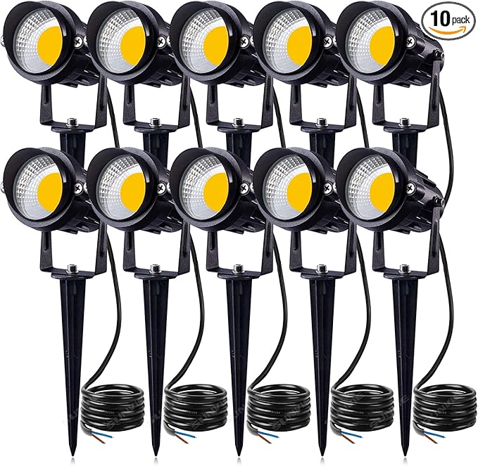 SUNVIE 12W LED Landscape Lights Low Voltage Garden Pathway Lights Super Warm White 12V Waterproof Outdoor Spotlights for Driveway Walkway Yard Patio Porch Trees with Spike Stand (10 Pack)