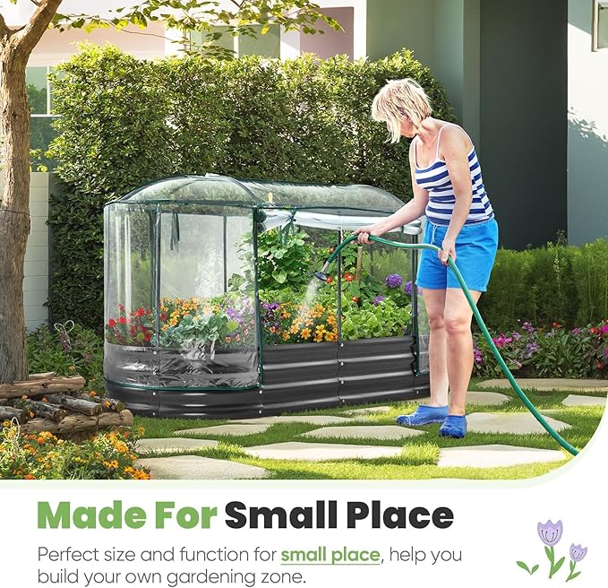 KING BIRD Raised Garden Bed with Cover Galvanized Oval Planter Garden Box Outdoor for Gardening, Vegetables, Flowers, Clear