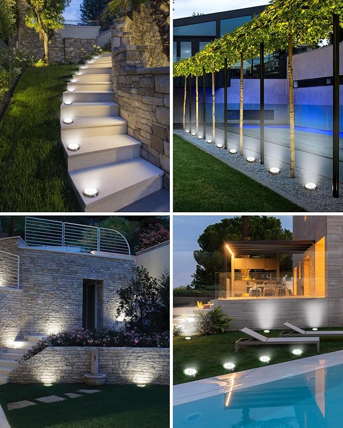 btfarm 10 Pack Solar Lights Outdoor, 8 LED Solar Ground Lights IP65 Waterproof Flat Solar Disc Light, Pathway Lights for Garden Lawn Patio Yard Path Landscape, Cool White