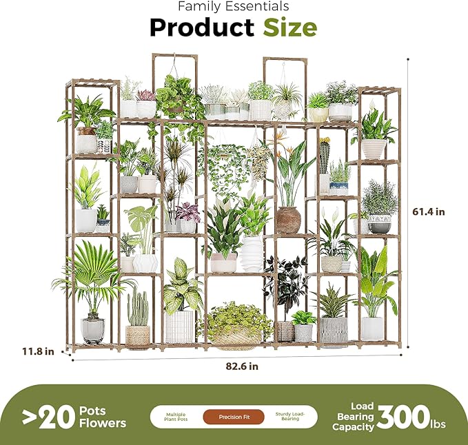Bamworld Plant Shelf Indoor 30 Pots Large Plant Shelf Wide Tall Outdoor Plant Holder Wood for Multiple Plants Plant Rack for Living Room Garden Balcony Flower