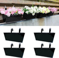 LaLaGreen Rail Planter Box (4 Pack, 16 Inch) Large Black Metal Hanging Flower Pots, Rectangle Outdoor Strawberry Plant Holder Window Balcony Deck Railing Fence Minimalist Farmhouse Countryside Style