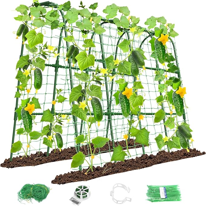 Cucumber Trellis for Raised Bed, U-Shape Garden Trellis for Climbing Plants Outdoor, Metal Arch Trellis for Vegetables, Plant Support for Tomato, Pea, Zucchini(63" L×30" W×47.2" H-Large)