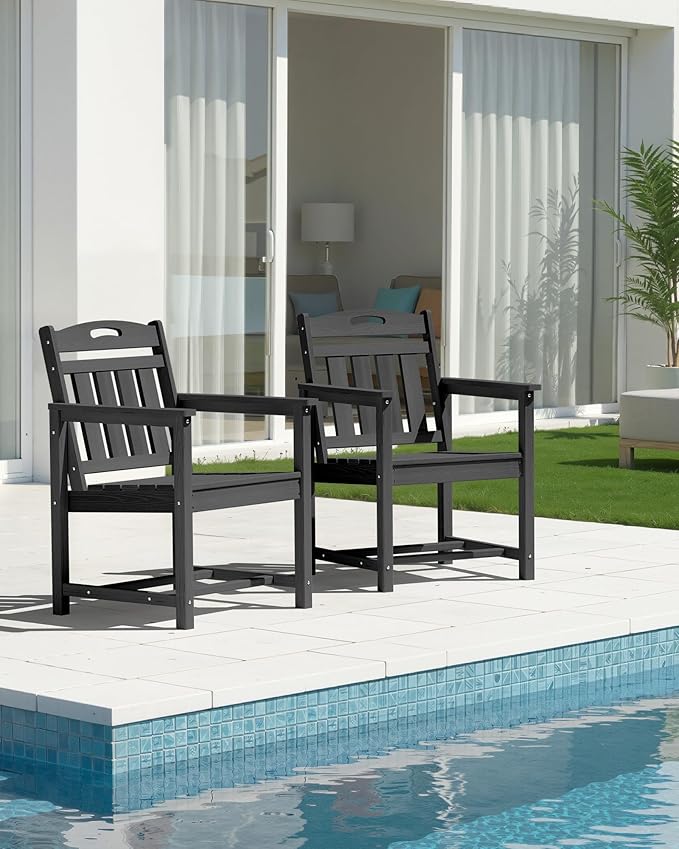 Outdoor Patio Dining Chair - All-Weather Fade-Resistant HDPE, Low Maintenance - for Garden, Backyard, Deck - New Black