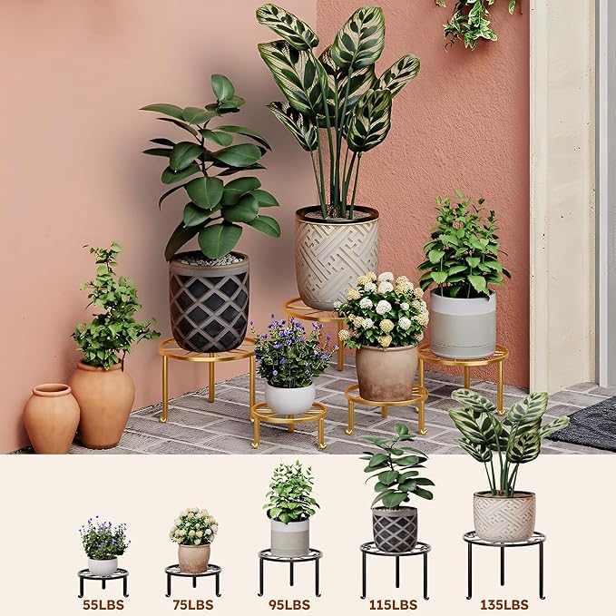 5-Pack Metal Plant Stand Indoor Anti-Rust Flower Display Stand Heavy Duty Rustproof Iron Corner Plant Holder, Round Pot Rack Shelf for Home Garden