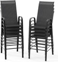 VINGLI Outdoor Bar Chairs Set of 8 – Stackable Outdoor Bar Stools with Sturdy Sling High Back and Armrests for Lawn, Courtyard, Garden, Bar, Black