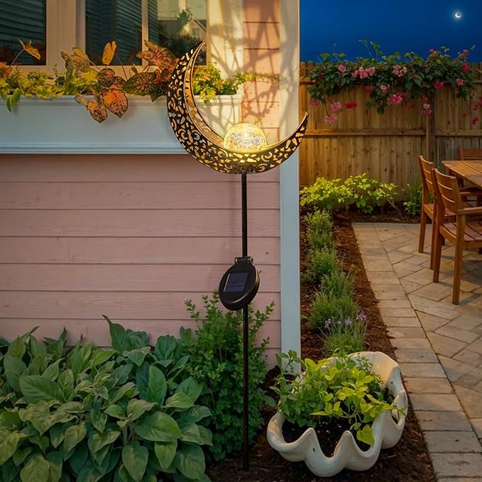 TAKE ME Moon Solar Lights for Women Garden Outdoor Decor Waterproof Metal Solar Stakes Lights for Patio Yard Walkway Lawn Patio Mothers Garden Gifts Mom Wife Grandma