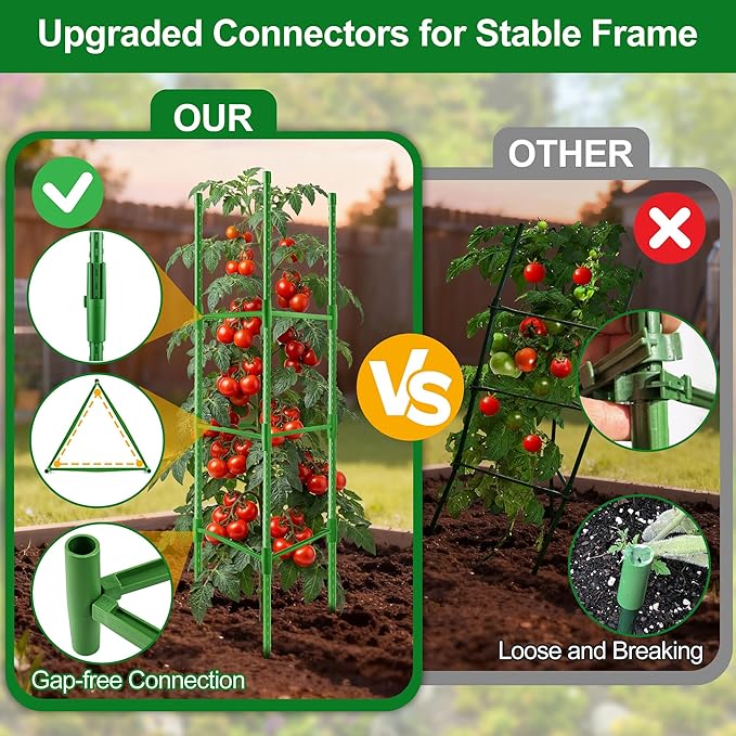 WAENLIR 3-Pack Tomato Cage for Garden, Up to 51 Inch Tomato Trellis for Raised Garden Bed, Plant Stakes for Pots, Durable Tomato Plant Support Garden Stakes for Climbing Plants (Green, 51 inch 3 Pack)