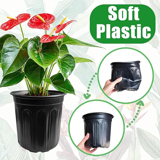 60 Pack 1 Gallon Flexible Plant Nursery Pots,Black Plastic Plant Pots with Holes,Flower Plant Container,Seedling Pot for Succulents,Cuttings,Transplanting,Home Garden