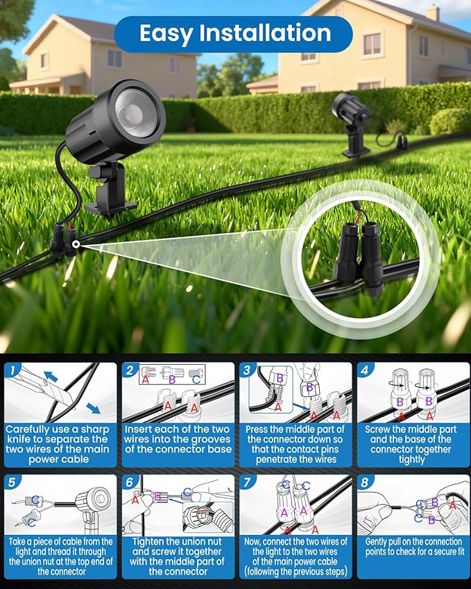 ZZXX All-in-One Low Voltage Landscape Lighting Kit, 12-Pack LED Landscape Lights with Transformer 100FT Wire and Connectors, 2700K Waterproof Landscape Spot Lights for Garden Yard House Tree
