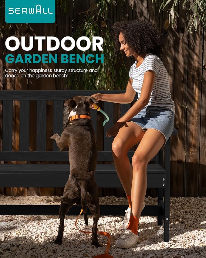 SERWALL Outdoor Bench, HDPE Outdoor Benches Weatherproof, 2-Person Garden Bench with 660 lbs Weight Capacity, Patio Benches for Outdoors, Garden, Porch, Backyard and Park, Black, 6 Pack