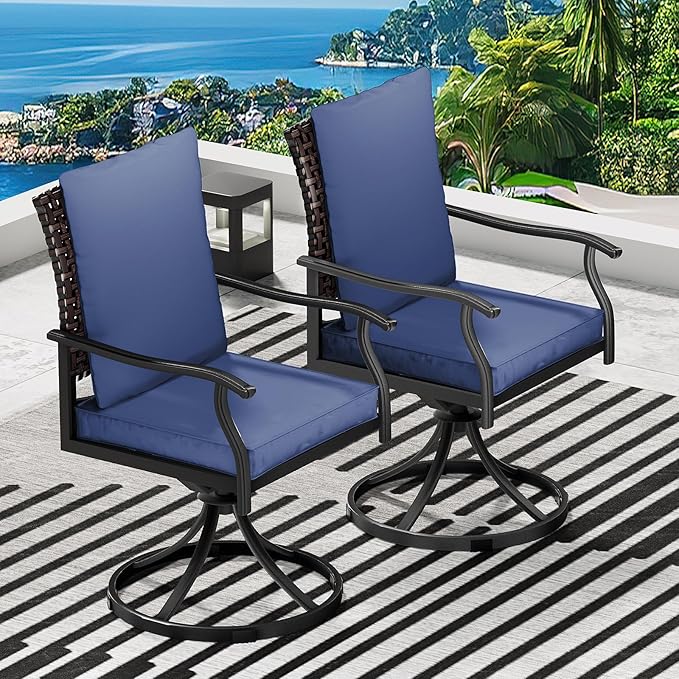 LEVELEVE 5 Piece Outdoor Patio Dining Set with 4 Swivel Dining Chairs & 1 Large Round Dining Table,Bistro Furniture Set for Lawn, Garden, Deck, Backyard and Porch