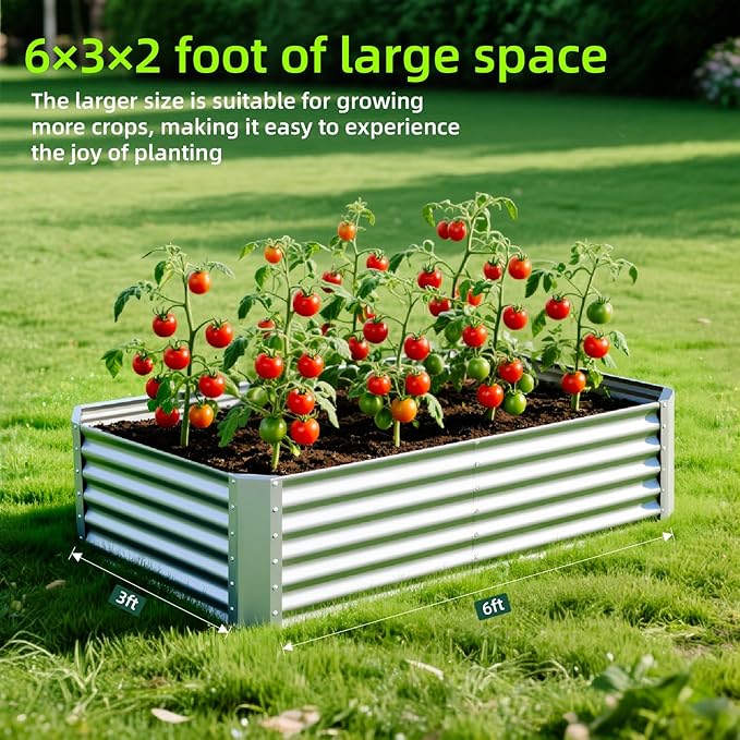 6X3X2ft (1 Pack) Galvanized Raised Garden Bed,Outdoor Courtyard Planter Box Metal Patio Kit Planting Bed for Vegetables Flowers Herb,The material is thickened and not prone to deformation or rust
