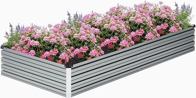 2PCS 8x4x1FT Galvanized Raised Garden Bed Kit,Vegetable Boxes-Rectangle Metal Flower Box,Large Planter Raised Beds Outdoor Garden for Planting,Fruit,Herb-Silver