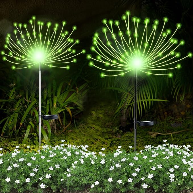 YOTOZU 2 PCS Solar Firework Light, Outdoor Solar Garden Decorative Lights 120 LED Powered 40 Copper Wires String DIY Landscape Light for Walkway Pathway Backyard Decor Parties Perfect Gifts(Green)