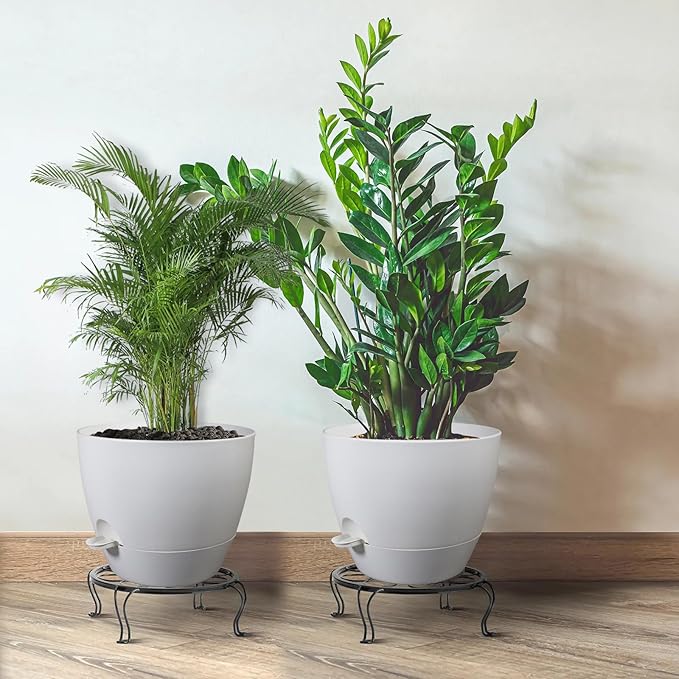 12inch 2Pack Large Self Watering Planters, Plastic Plant Pots with 60oZ Removable Deep Reservoir and Multi Mesh Drainage Holes for Indoor Outdoor Garden Plants and Flowers, White