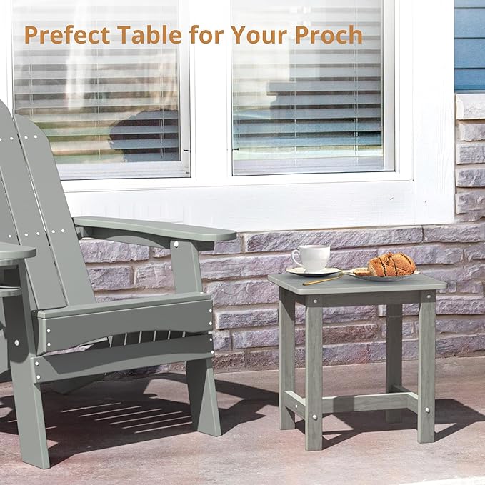 LUE BONA Outdoor Side Table Set of 2, HDPS Small Outdoor Table, Adirondack Side Table, Outside End Table for Patio, Porch, Deck, Pool, Weather Resistant/Easy Maintenance, Gray