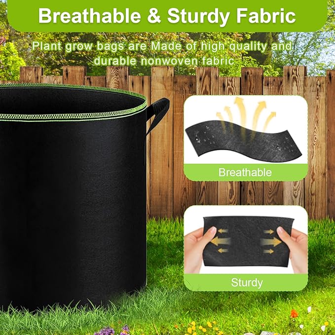 6-Pack 10 Gallon Grow Bags - 300G Heavy Duty Aeration Fabric Pots with Handles,Thickened Nonwoven Planter Bags for Vegetables Flowers Fruits