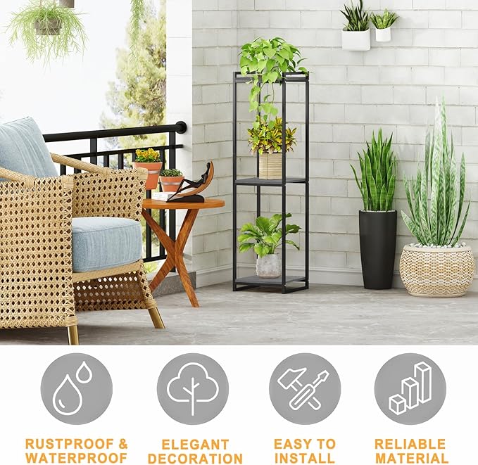 3-Tier Plant Stand Indoor, 45" Tall Modern Plant Shelf Corner Flower Pot Holder Organizer for Living Room Balcony Garden, Oak Grey