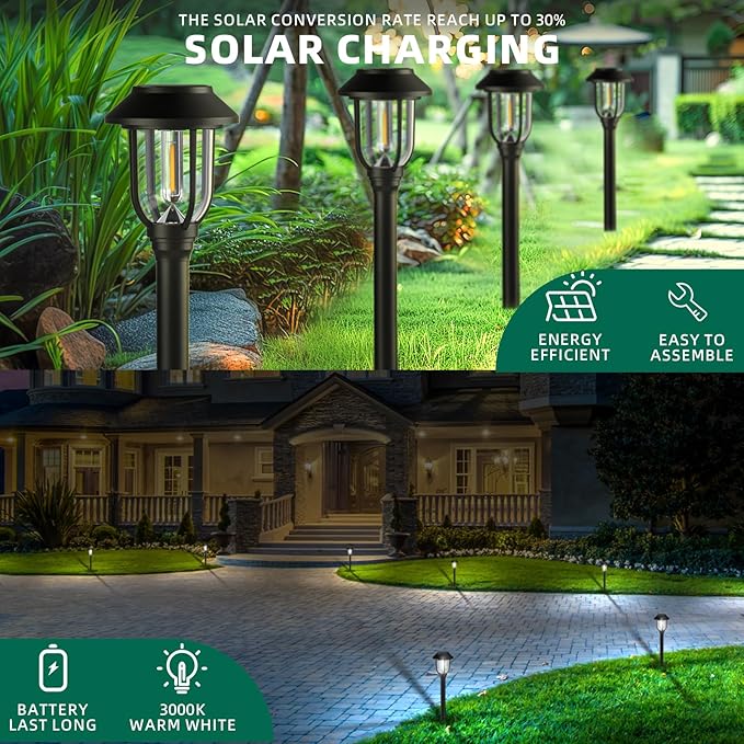12 Pack Solar Lights Outdoor, 6000K Bright Solar Pathway Lights for Outside, Auto On/Off Waterproof Solar Powered,Landscape Lighting for Walkway, Yard, Path, Driveway, Garden