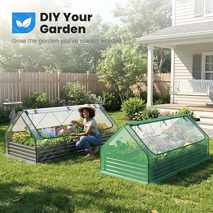 Quictent Raised Garden Bed Galvanized Raised Beds for Gardening Vegetables with Cover 8x4x1 ft Metal Planter Box Outdoor Use (Clear)
