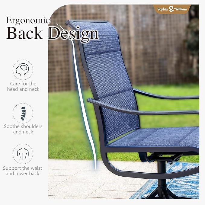 Sophia & William Outdoor Patio Dining Set 5 Pieces, 4 x Textilene Swivel Patio Chairs with Padded and 37" Square Metal Dining Table, Outdoor Table and Chair Set for Lawn Garden (Blue)