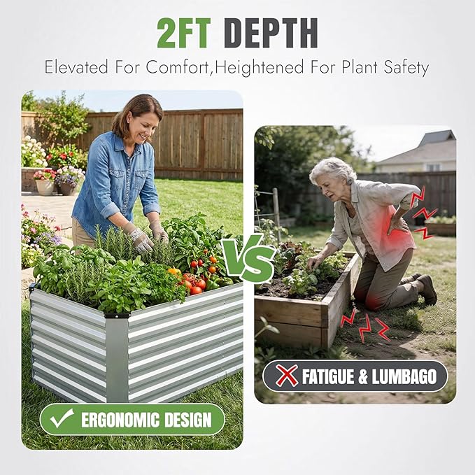 INNO STAGE 6x3x2ft Galvanized Raised Garden Bed, Raised Garden Bed Kit-Metal Planter Box Outdoor, Planting for Vegetables, Fruits, Herbs, Flowers, Silver