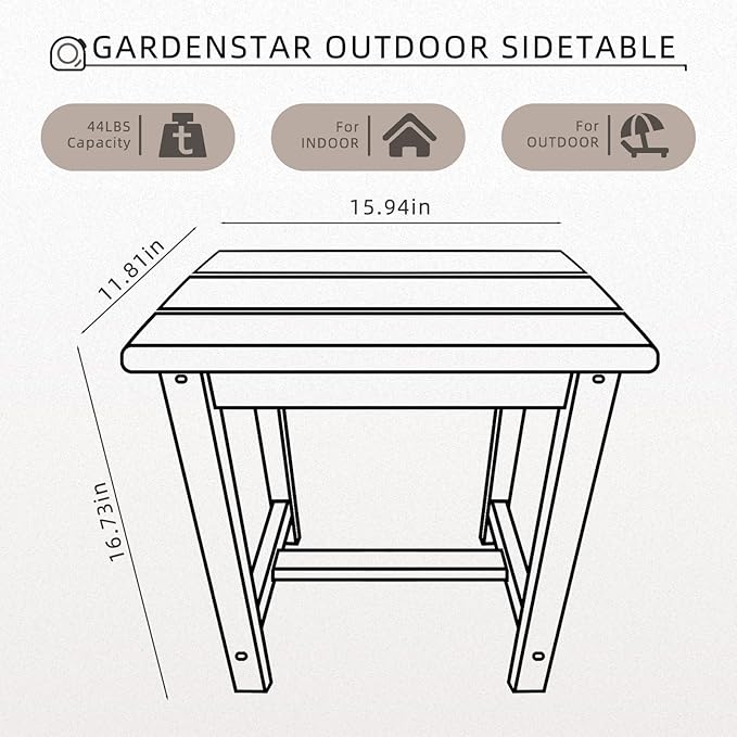 Adirondack Square Side Table,one-Tier Outdoor end Table, Patio Side Table for Pool,Porch,Backyard,Relaxing Companion (Teak)