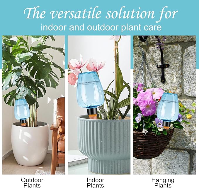 8 Pcs Plant Watering Globes Self Watering Planter Insert Plants Top Fill Water Device Plastic Water Bulbs Slow Release Terracotta for Plants, Blue