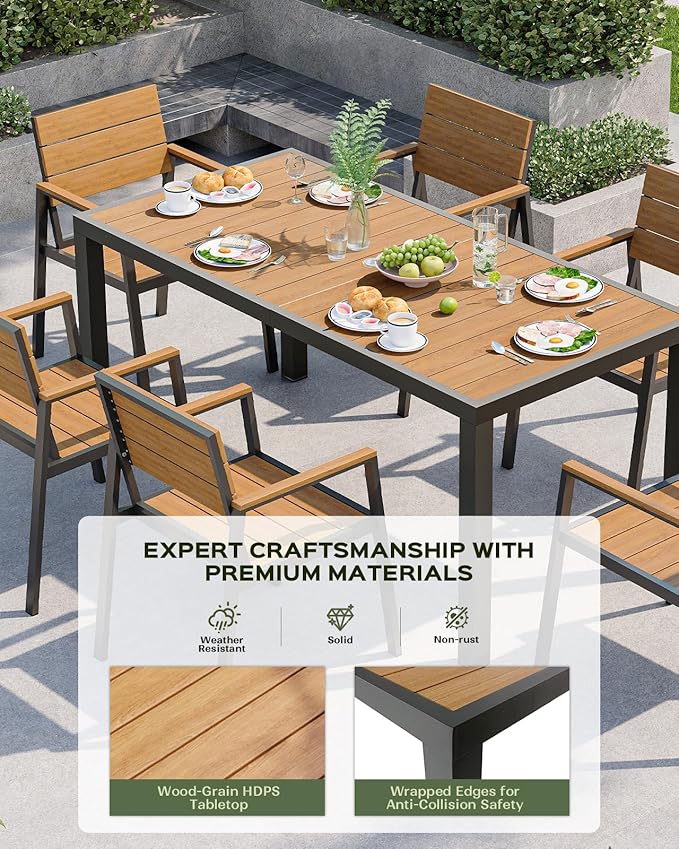 Outdoor Dining Chairs Set of 2, HDPS + Aluminum Patio Dining Chairs with Ergonomic Design and Wide Seat, 2 Piece Outdoor Chairs for Garden, Backyard, Deck (Gray-Teak)