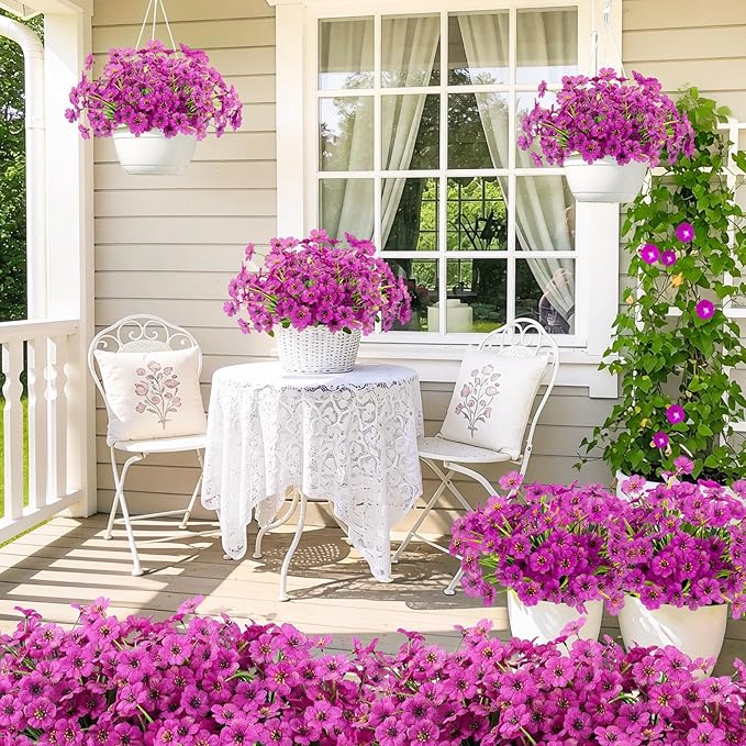 MACTING 24 Bundles Artificial Flowers for Outdoors Fake Flowers UV Resistant Faux Plastic Plants No Fade for Planters Window Patio Porch Home Garden Outside Spring Summer Decorations(Purple)
