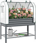 Outsunny Galvanised Raised Garden Bed with Greenhouse Cover, Metal Elevated Garden Bed with Legs, Bed Liner and Bottom Shelf, Outdoor Raised Planter Box for Vegetables, Herbs, Flowers, Dark Gray